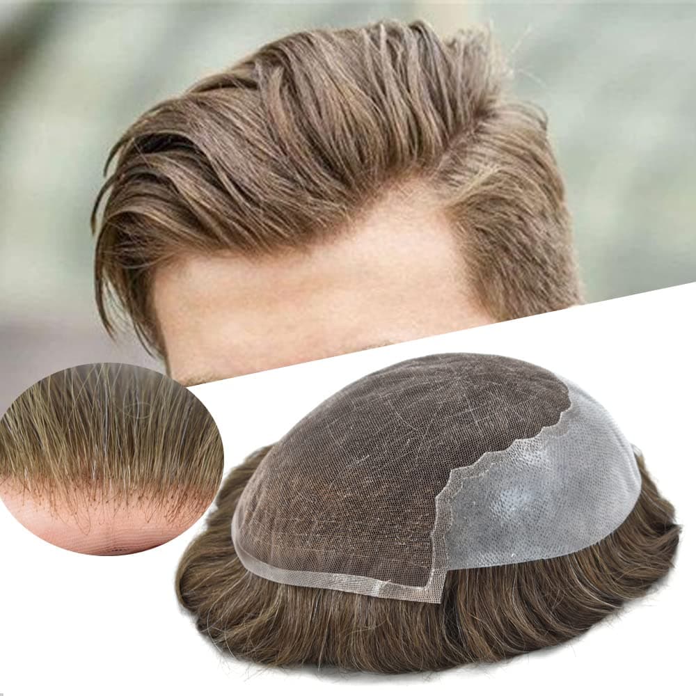 Natural hairline on a men's hairpiece with lace base detail