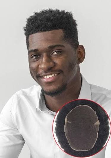 Natural-looking afro-textured men's wig with lace base detail